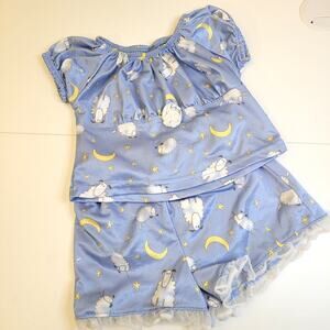 Okie Dokie Toddler Girls 2T Blue Pajama Set Moon Stars Sheep Clouds Satin Feel